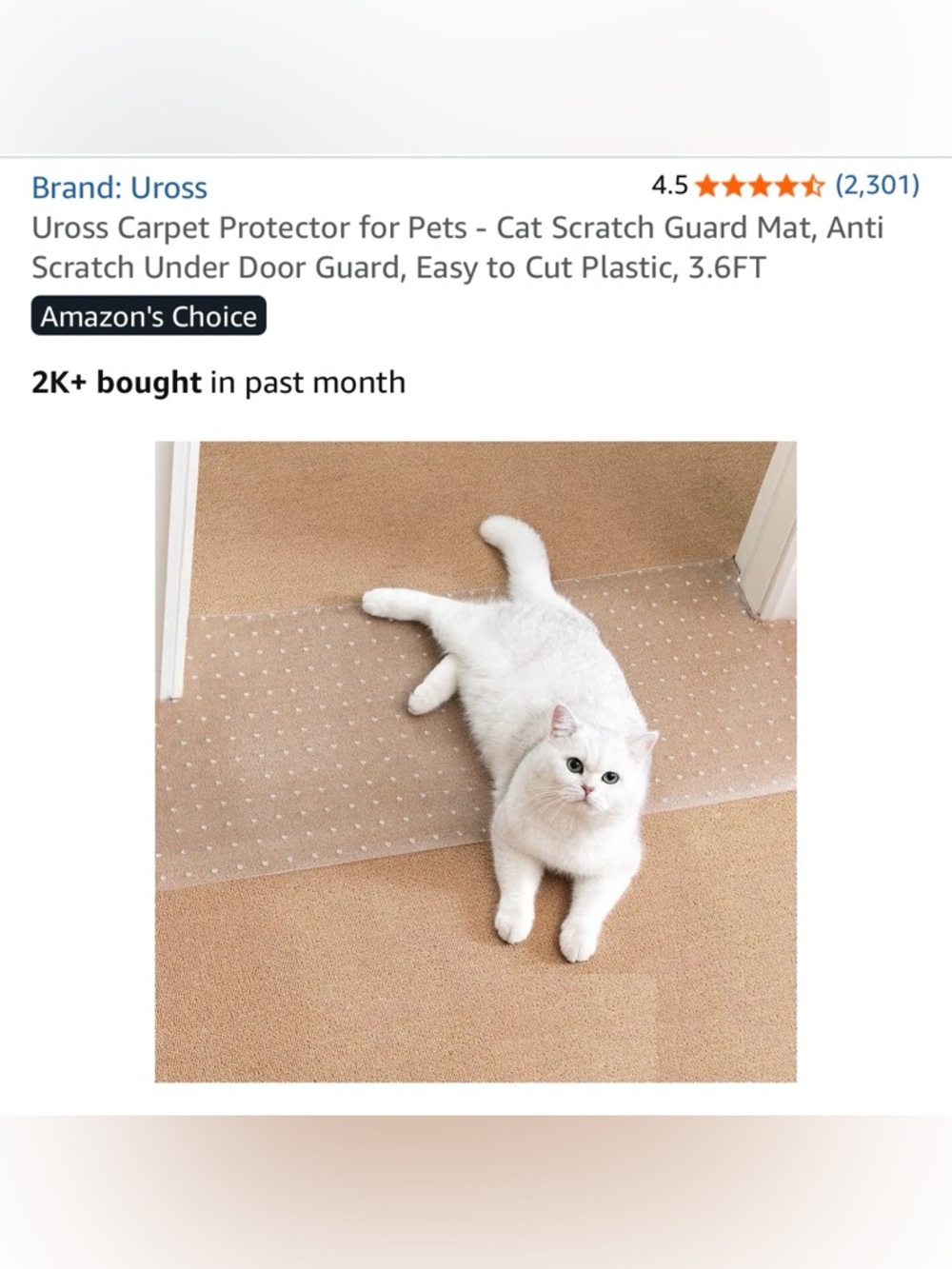 Carpet Protector for Pets - Cat Scratch Guard NWT
